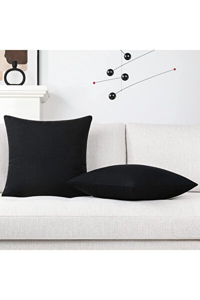 Cortibo Alaska Linen Throw Pillow Cover - Black