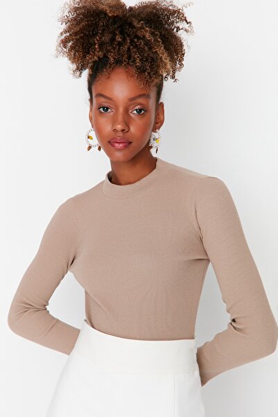 Trendyol Collection Stone Slim Nacvakávací Stojánek Límec Žebrovaný Strečový Pletený Body TWOAW20BD0011