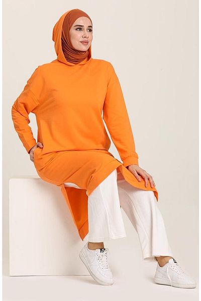 sefamerve Orangefarbene Sport-Tunika mit Kapuze 3007-18