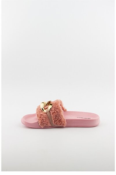 Esem Γυναικείες Παντόφλες με Λεπτομέρεια Αλυσίδας - Γούνινες, Z Mm Salmon