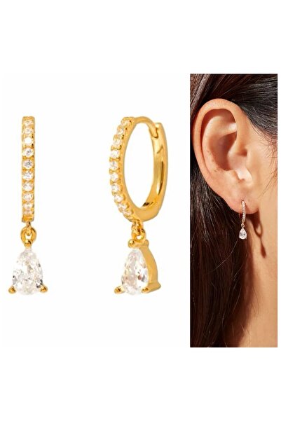 Bylin Zircon Stone Beaded Hoop Earrings with Drop Charm - 1 Pair