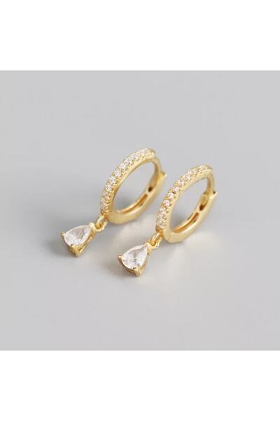 Bylin Zircon Stone Beaded Hoop Earrings with Drop Charm - 1 Pair