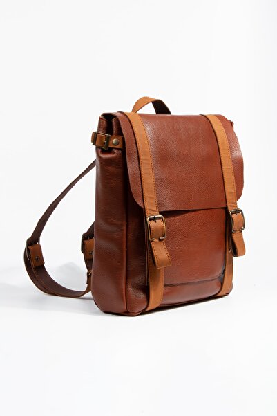 saraci leather craft Kadın Deri Sırt Çantası Taba Hakiki Deri Özel Üretim Tasarım Çanta