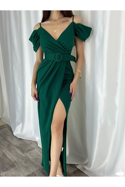 Secret Passion Lingerie Πράσινο κρεπ ύφασμα με διπλό στήθος με λαιμόκοψη με λεπτομέρεια χαμηλού κοψίματος βραδινό φόρεμα και φόρεμα αποφοίτησης 582134 704