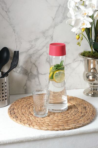 Louis Marie | Organik Cam| Silikon Kapaklı | Çelik Tıpalı | 3 Parça | Karaf | Sürahi | Nar Çiçeği