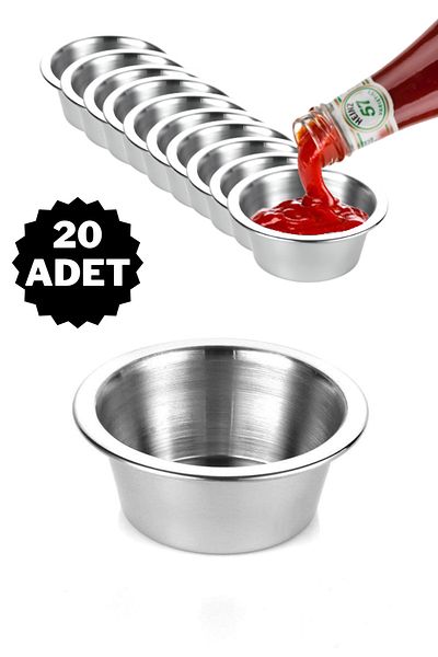 ÖzSa Home 20 Pieces Sauce Bowl for Burger, Stainless Steel Jam Bowl, Snack Bowl, Turkish Delight Holder for Coffee