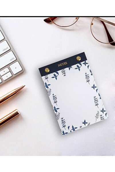 Uniq34 Mavi Çiçekli Notes A6 Boy / Vidalı Notluk