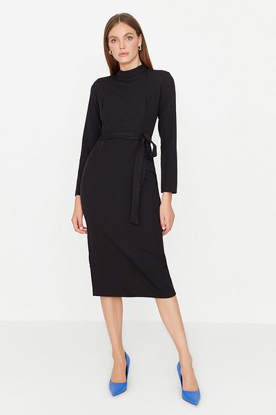 Trendyol Collection Μαύρη γραβάτα Λεπτομερές υφαντό φόρεμα TWOAW23EL00362