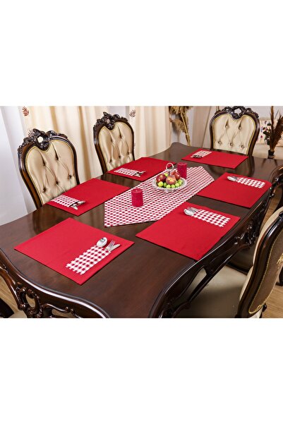 Tropikhome Ekose Desenli Masa Sunum Seti 6 Kişilik Amerikan Servis Runner Ve ...