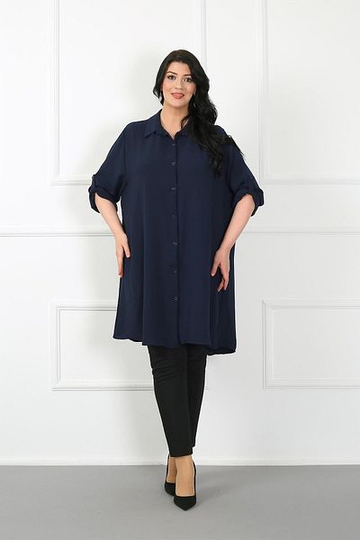 By Alba Collection Women's Navy Blue Imported Ayrobin Fabric Large Size Tunic
