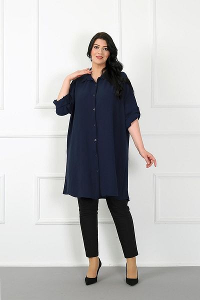 By Alba Collection Women's Navy Blue Imported Ayrobin Fabric Large Size Tunic