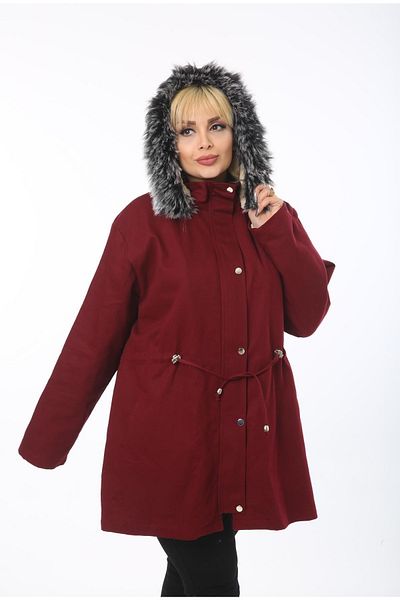 By Alba Collection Palton de damă mărime Plus - Burgundy Gabardine, ondulat în interior
