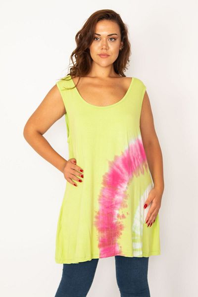 Şans Women's Large Size Green Batik Patterned Tunic 65n33968