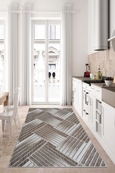 ALgorand Home Kaymaz Tabanlı Makinede Yıkanır Mutfak Halısı Kahve