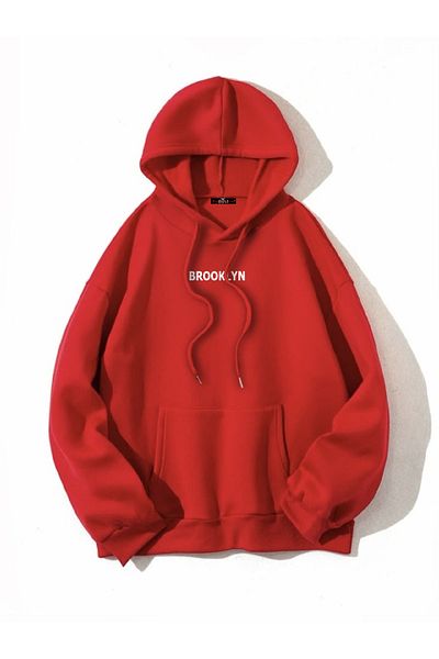 Buğraterzimoda Φούτερ με κουκούλα Brooklyn Red με τσέπη καγκουρό