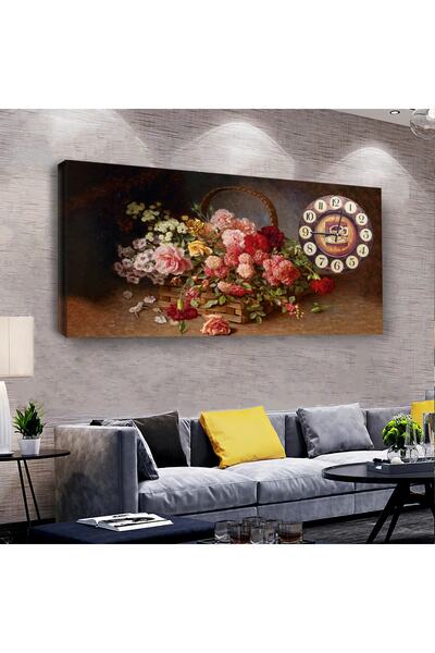 Zevahir Mobilya Dekorasyon Buket Çiçek 120 X 60 Saatli Kanvas Tablo