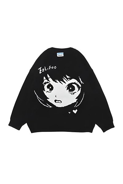 Touz Satu Moda &amp; Anime Girl Harajuku Vintage Streetwear Pulover negru unisex