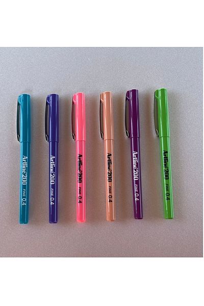 artline 0.4 mm Fine Tip 200 Fineliner Writing and Drawing Pens - Pastel Colors Set of 6