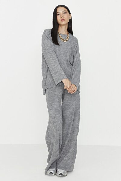 Trendyol Collection Šedý Wide Fit Basic Knitwear Spodní a horní sada TWOSS20AU0084