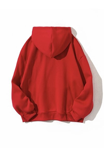 Buğraterzimoda Світшот з капюшоном і кишенями для кенгуру, унісекс, червоний, з принтом вовка