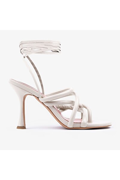 Nervia Berry| Women's Lace-Up Heeled Beige Sandals