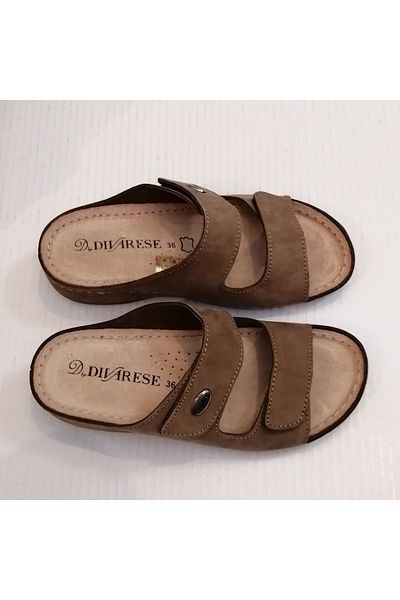 D By Divarese شبشب نسائي من الجلد الطبيعي Nubuck Mink بشريط فيلكرو مزدوج وجلد داخلي ناعم من مادة البولي يوريثين