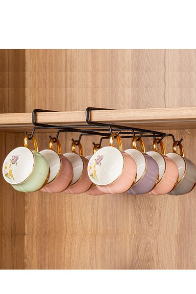 Kitchen Store Black Metal 10 Hooks Cup Hanger Cup Hanger with Hooks in the Cabinet