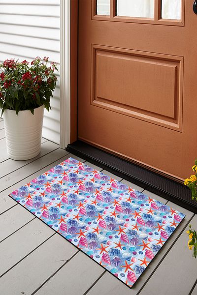 Vagonik Sea Summer Patterned Digital Printed 50x70cm Decorative Multi-Purpose Indoor and Outdoor Door Mat