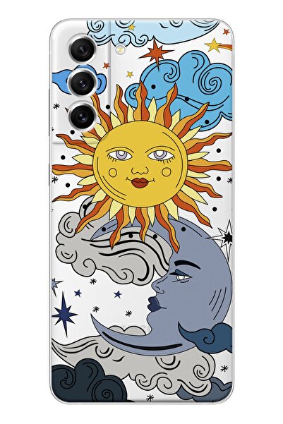 shoptocase Galaxy S22 Uyumlu Şeffaf Güneş Ay Tasarımlı Telefon Kılıfı