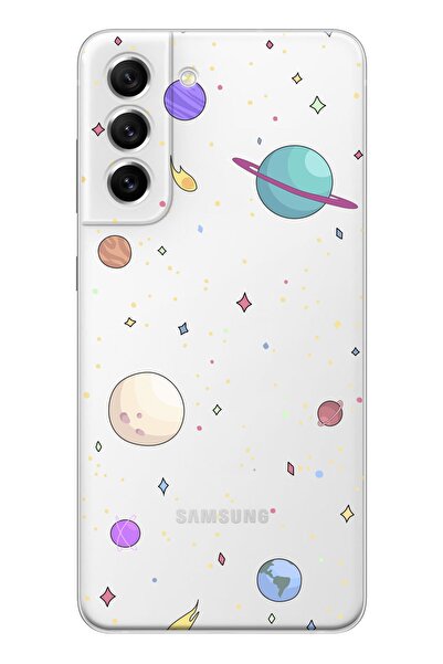 shoptocase Galaxy S21fe Uyumlu Şeffaf Gezegenler Tasarımlı Telefon Kılıfı