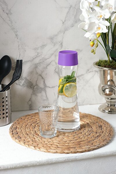 Louis Marie | Organik Cam| Silikon Kapaklı | Çelik Tıpalı | 3 Parça | Karaf | Sürahi | Mor