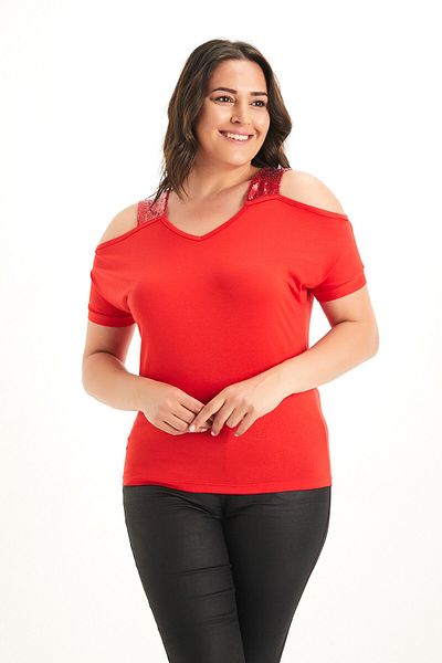 Şans Plus Size Blouse - Red - Slim fit