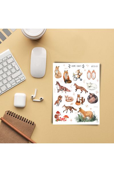 Hume Craft Set de autocolante cu tematică Fox potrivit pentru Agenda Planner Bullet Journal