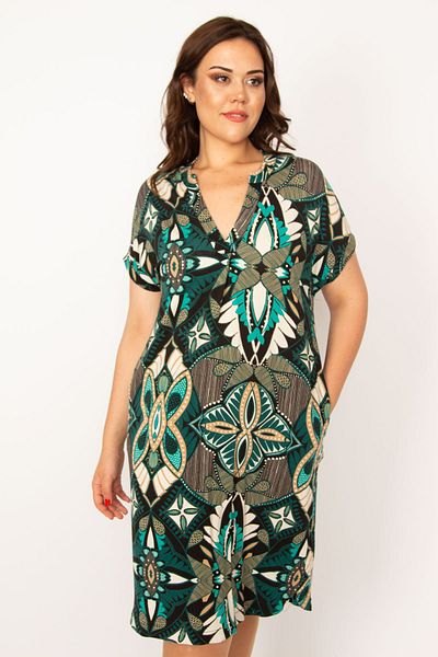 Şans Plus Size Dress - Green - Basic