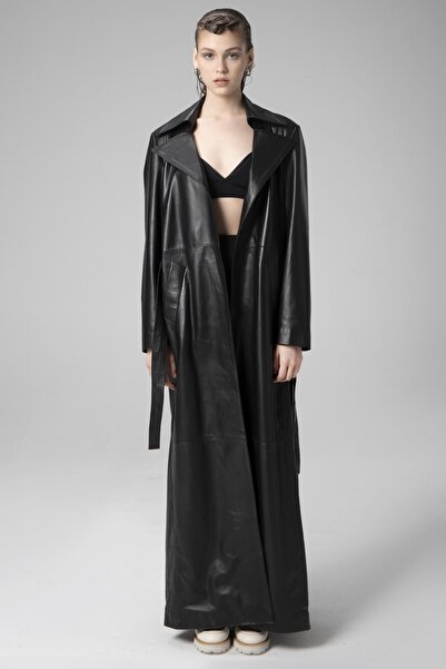 Dericlub Wm030 معطف طويل من الجلد الطبيعي للنساء