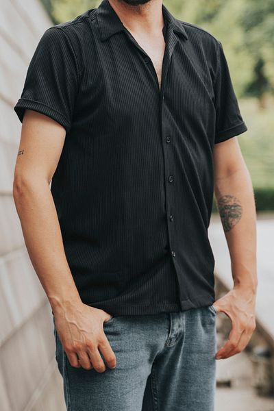 bombe Slim Fit Men's Short Sleeve Shirt Black