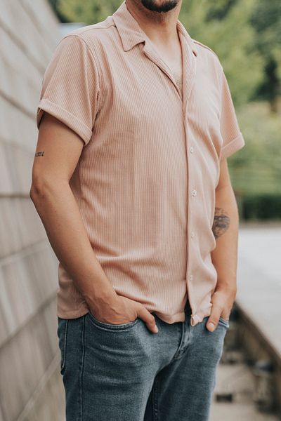 bombe Slim Fit Ανδρικό κοντομάνικο πουκάμισο σε σκόνη