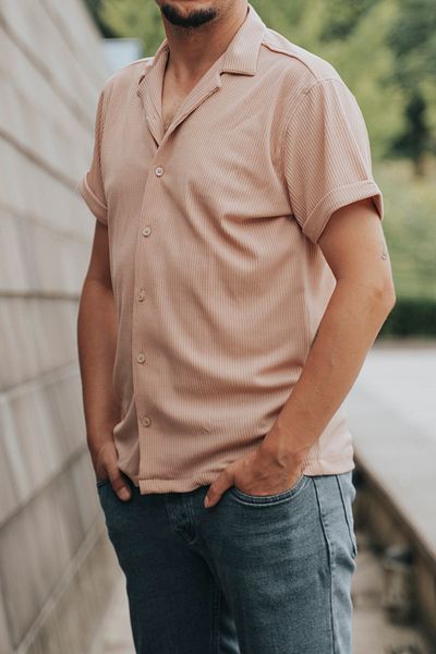 bombe Slim Fit Ανδρικό κοντομάνικο πουκάμισο σε σκόνη