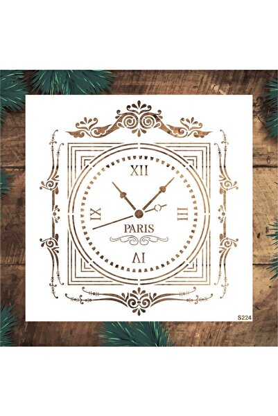 STENCİLTASARIM Stencil Tasarım S224 Saat - Dekoratif Duvar Ve Eşya Boyama Şab...