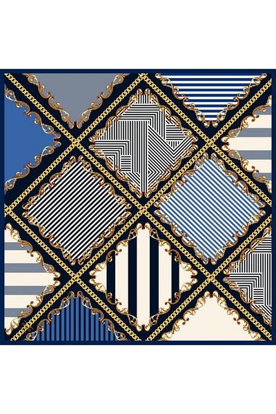 19V69 ITALIA Geometric Pattern Black Series Twill with Scarf Hanger and Gift Set 90x90 Cm