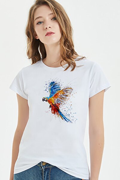 QIVI Akvarel papagaji ptice ženska majica bela T-shirt