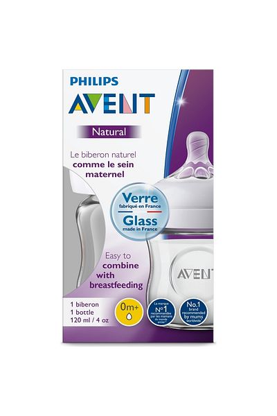 Philips Avent 100% Natural Verre Glass Baby Bottle 120 Ml (4 Oz) with Slow Flow Nipple 0 Month+