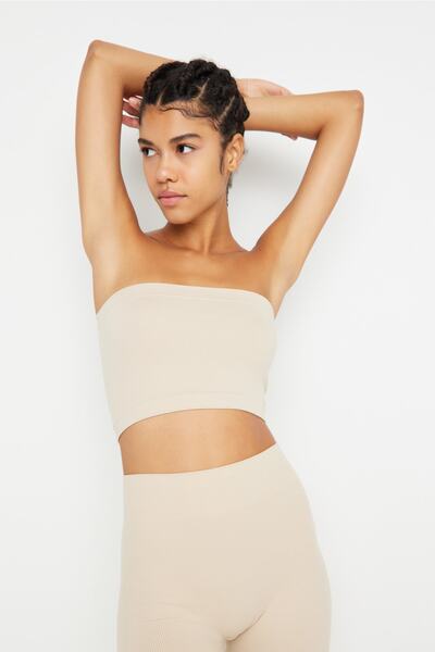 Trendyol Collection Beige Seamless/Seamless Light Support/Shaping Strapless Knitted Sports Bra TWOAW20BS0018