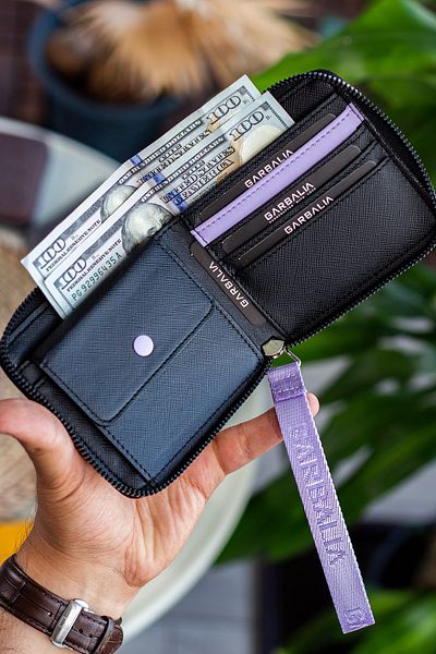 Garbalia Nora Women's Wallet with Handle and Zipper Lilac Color Coin Compartment