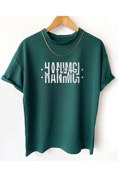 Black Sokak Μπλουζάκι Blacksokak Unisex Green Lady με στάμπα με διπλωμένο λαιμόκοψη