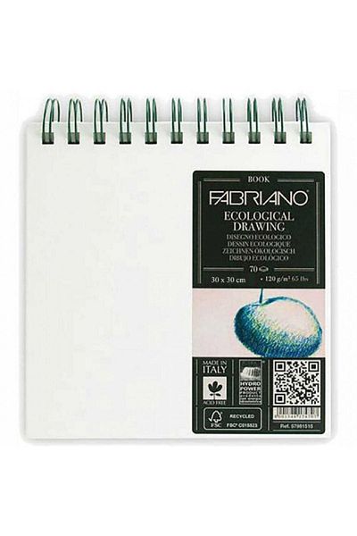 Fabriano Ecological Drawing Book 120gr Squared Spiral Drawing Block 70 Pages 30x30cm