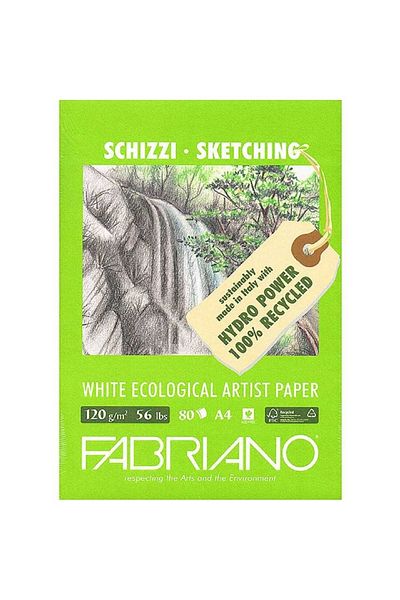 Fabriano White Ecological Artist Paper Natural Grain 120gr Drawing Block 80 Sheets A4 (21x29.7cm)