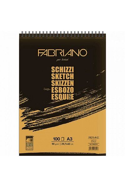 Fabriano Bloc de schițe Schizzi Natural Grain 90gr Caiet de desen cu spirală 100 coli A3 (29,7x42cm)