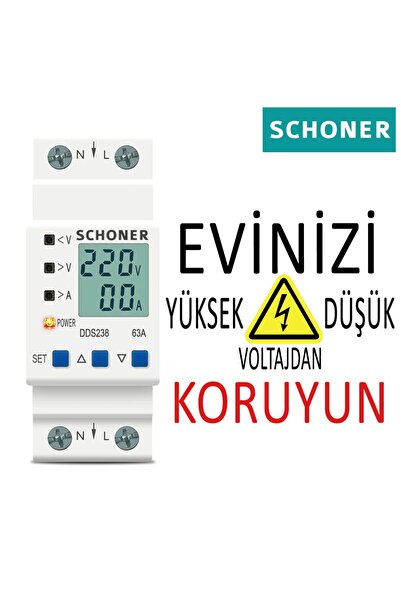 Schoner Voltaj Koruma Rölesi Voltaj Koruyucu Yüksek Alçak Voltaj Akım Yıldırım Koruma Monofaz (63a)