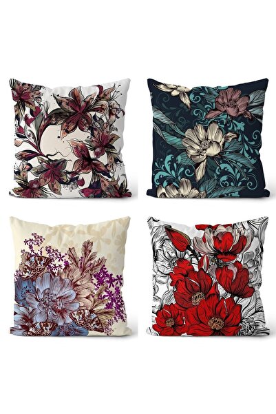 EVPANYA Dizajn crvenog cveća Dvostrano set od 4 Navlaka za jastuk